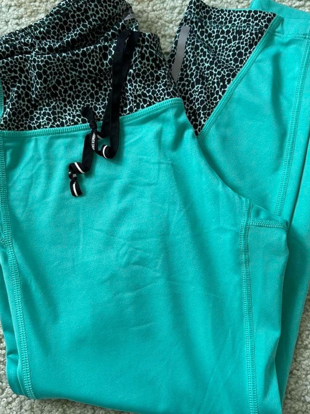 Turquoise Athletic Leggings with Black Leopard Waistband- SIZE MEDIUM